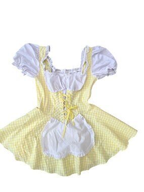 Leg Avenue little Bo Peep halloween Yellow & White Gingham Dress Puff Sleeves
